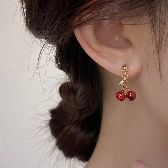 Jewelry - Cherry Red Gold Earrings. New Without Tags.